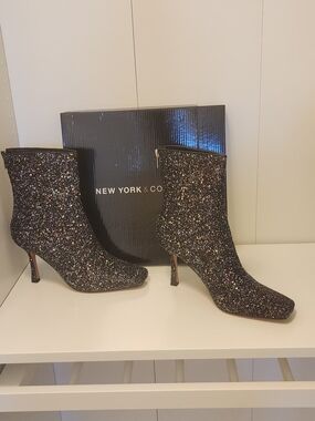 New York & Company Black Multicolor Glitter Ankle Boots